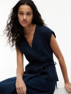Linen Blend Tie Wrap Waistcoat — Blue 3
