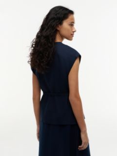 Linen Blend Tie Wrap Waistcoat — Blue 4