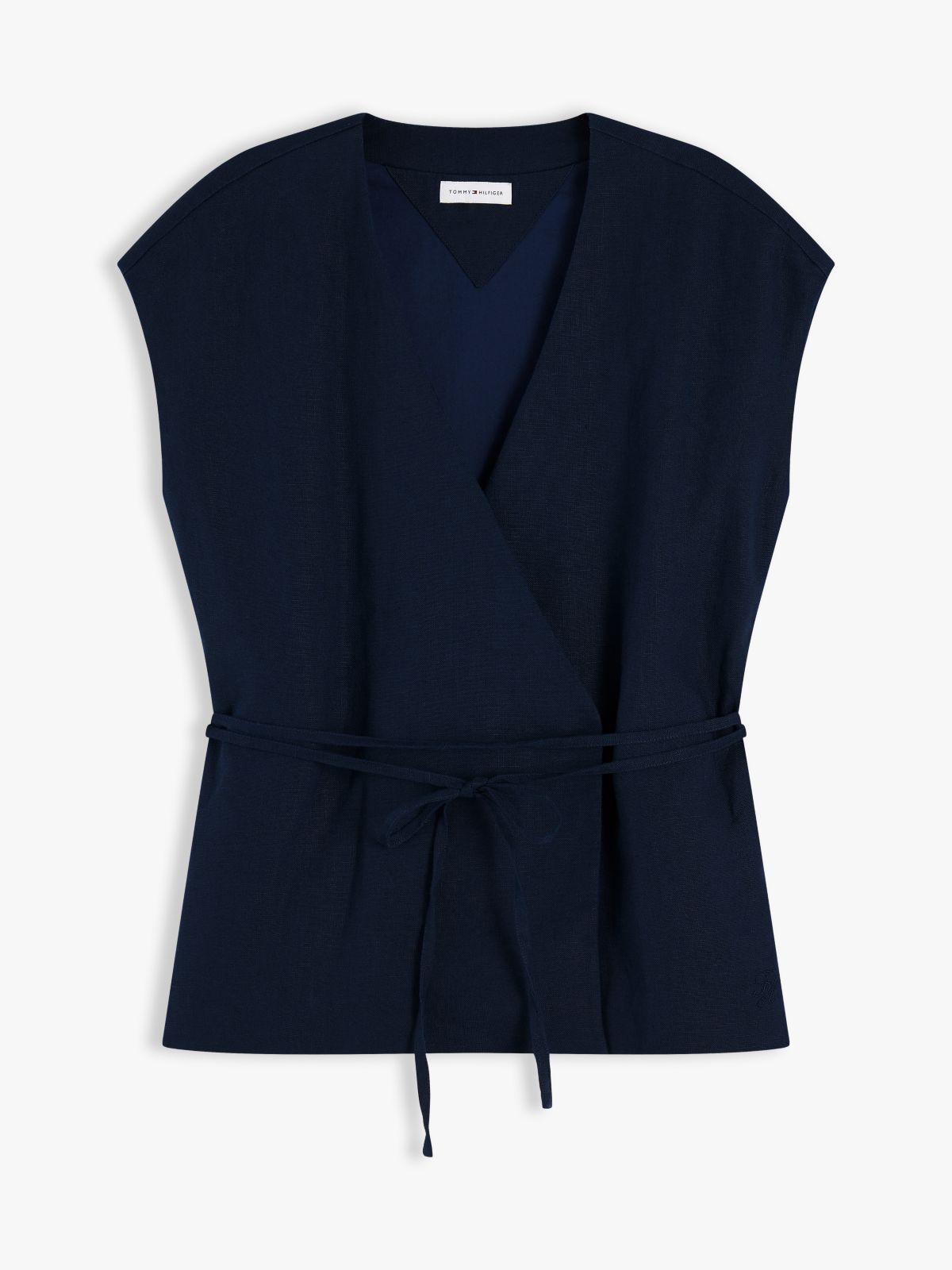 Linen Blend Tie Wrap Waistcoat — Blue