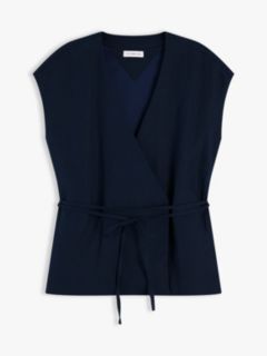 Linen Blend Tie Wrap Waistcoat — Blue 5