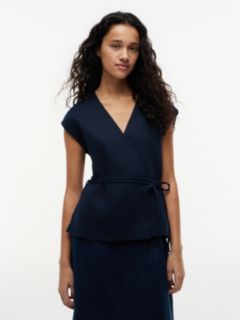 Linen Blend Tie Wrap Waistcoat — Blue 1