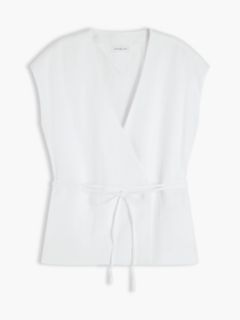 Linen Blend Tie Wrap Waistcoat — White 5
