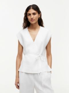 Linen Blend Tie Wrap Waistcoat — White 1
