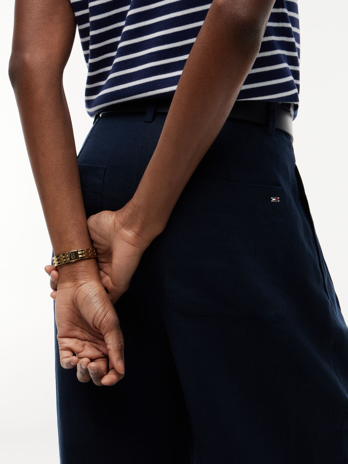 Linen Blend Tailored Wide Leg Trousers — Blue