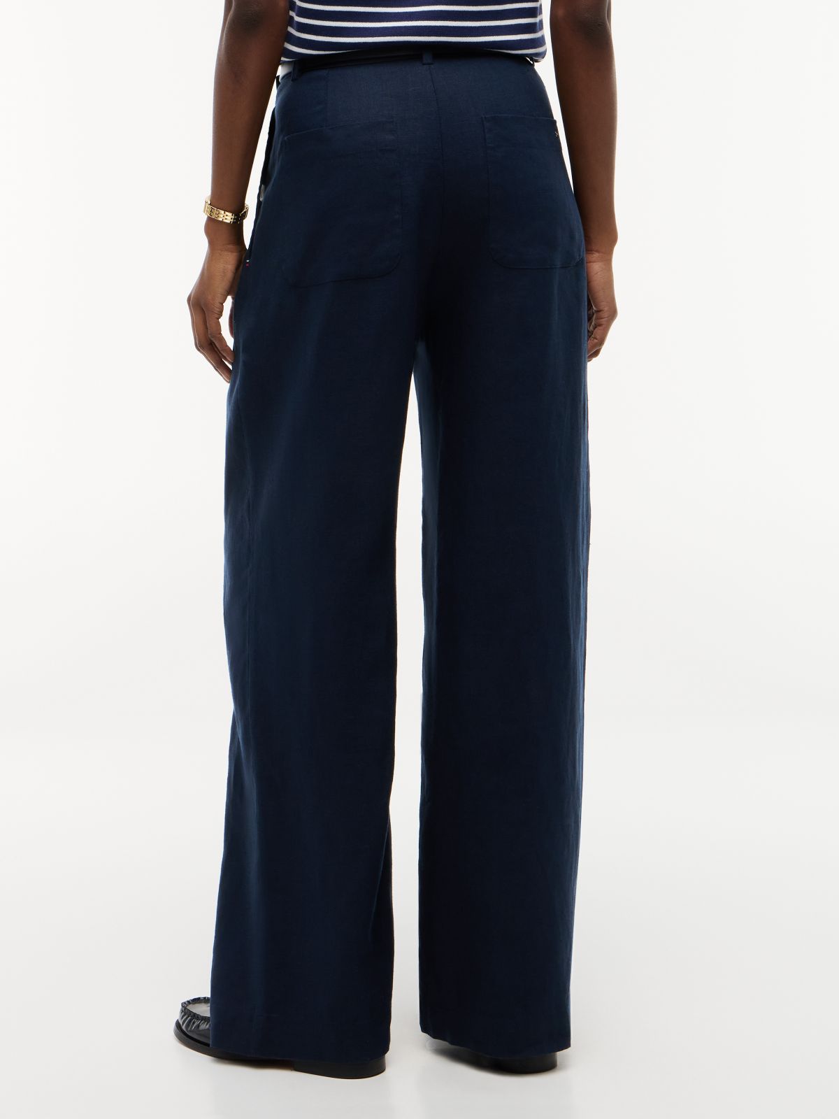 Linen Blend Tailored Wide Leg Trousers — Blue