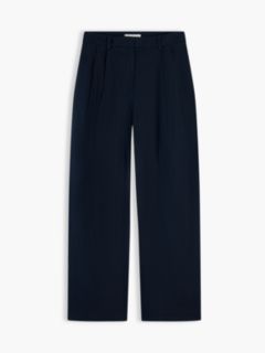 Linen Blend Tailored Wide Leg Trousers — Blue 5