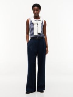 Linen Blend Tailored Wide Leg Trousers — Blue 1
