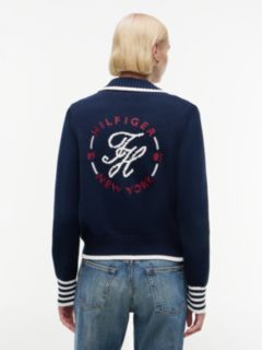 Back Logo Embroidery Relaxed Polo Cardigan — Blue 4