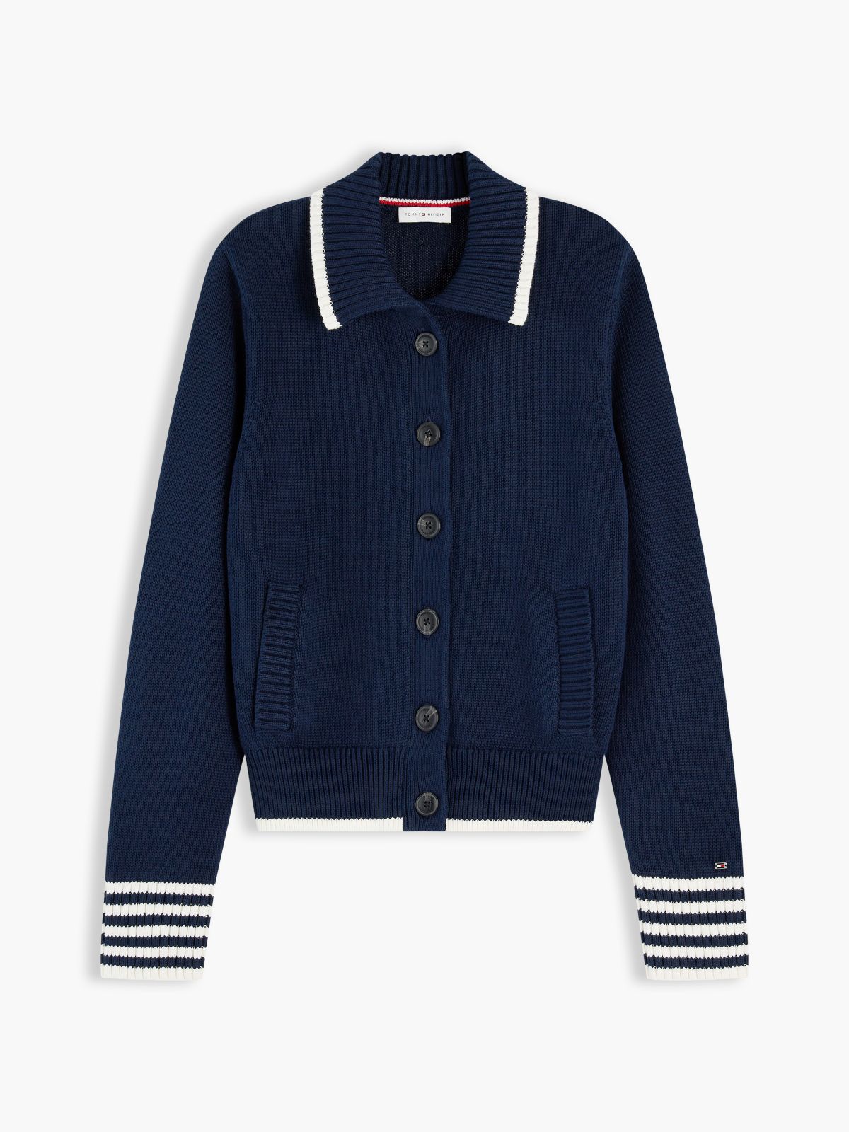 Back Logo Embroidery Relaxed Polo Cardigan — Blue