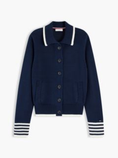 Back Logo Embroidery Relaxed Polo Cardigan — Blue 5