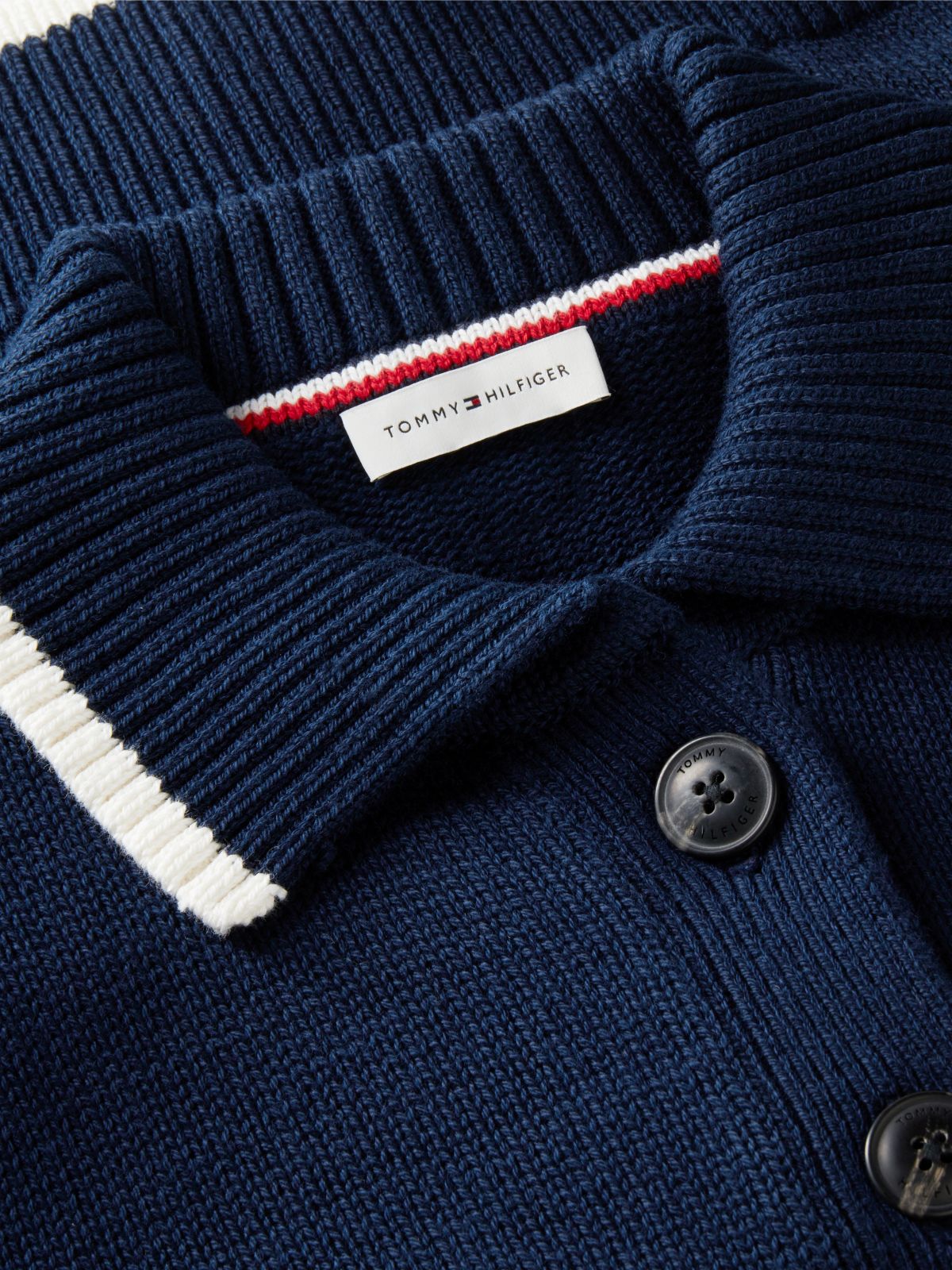 Back Logo Embroidery Relaxed Polo Cardigan — Blue