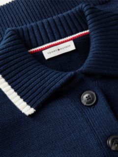 Back Logo Embroidery Relaxed Polo Cardigan — Blue 6