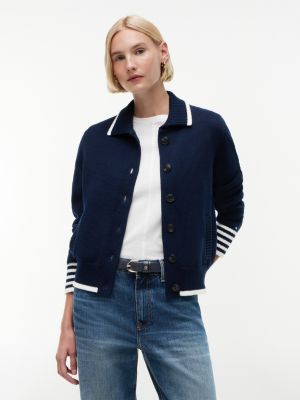 blue kardigan polo o luźnym kroju z haftowanym logo z tyłu dla kobiety - tommy hilfiger