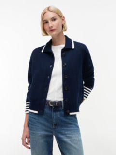 Back Logo Embroidery Relaxed Polo Cardigan — Blue 1