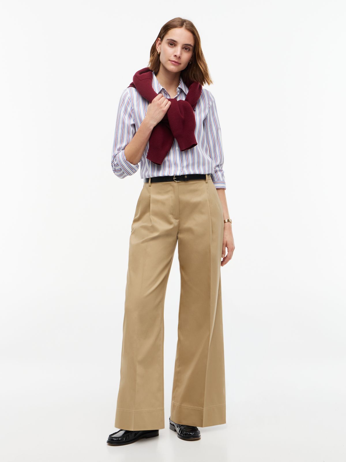 Logo Embroidery Wide Leg Chinos — Brown