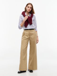 Logo Embroidery Wide Leg Chinos — Brown 2
