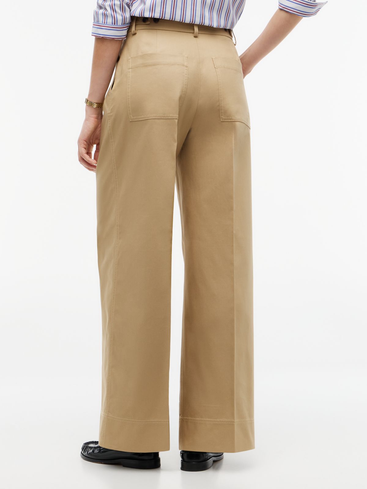 Logo Embroidery Wide Leg Chinos — Brown