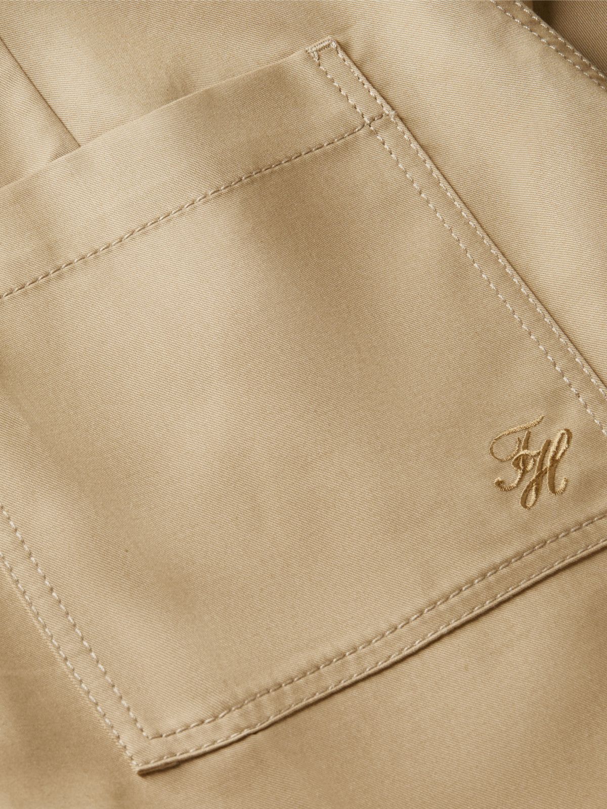 Logo Embroidery Wide Leg Chinos — Brown