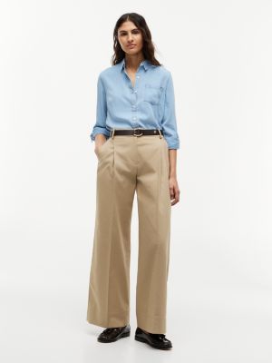 brown chinos mit logo-stickerei und weitem bein für damen - tommy hilfiger
