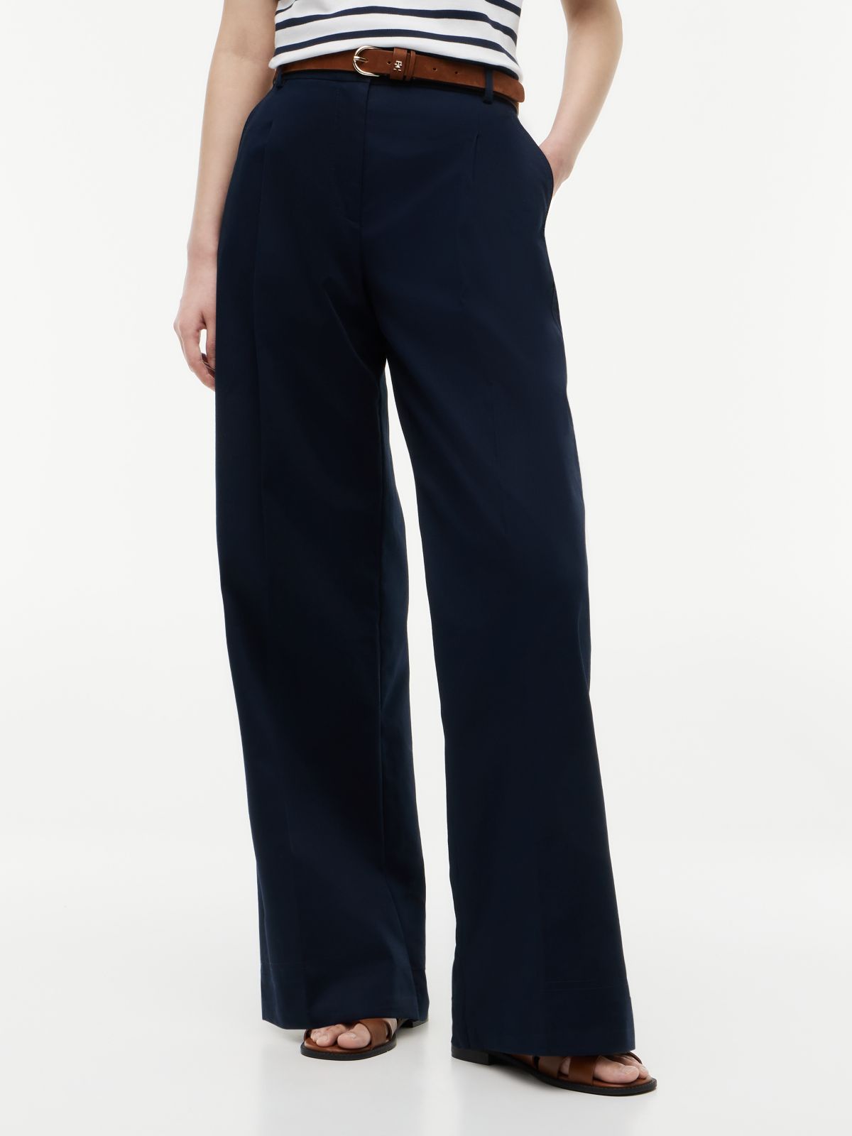 Logo Embroidery Wide Leg Chinos — Blue