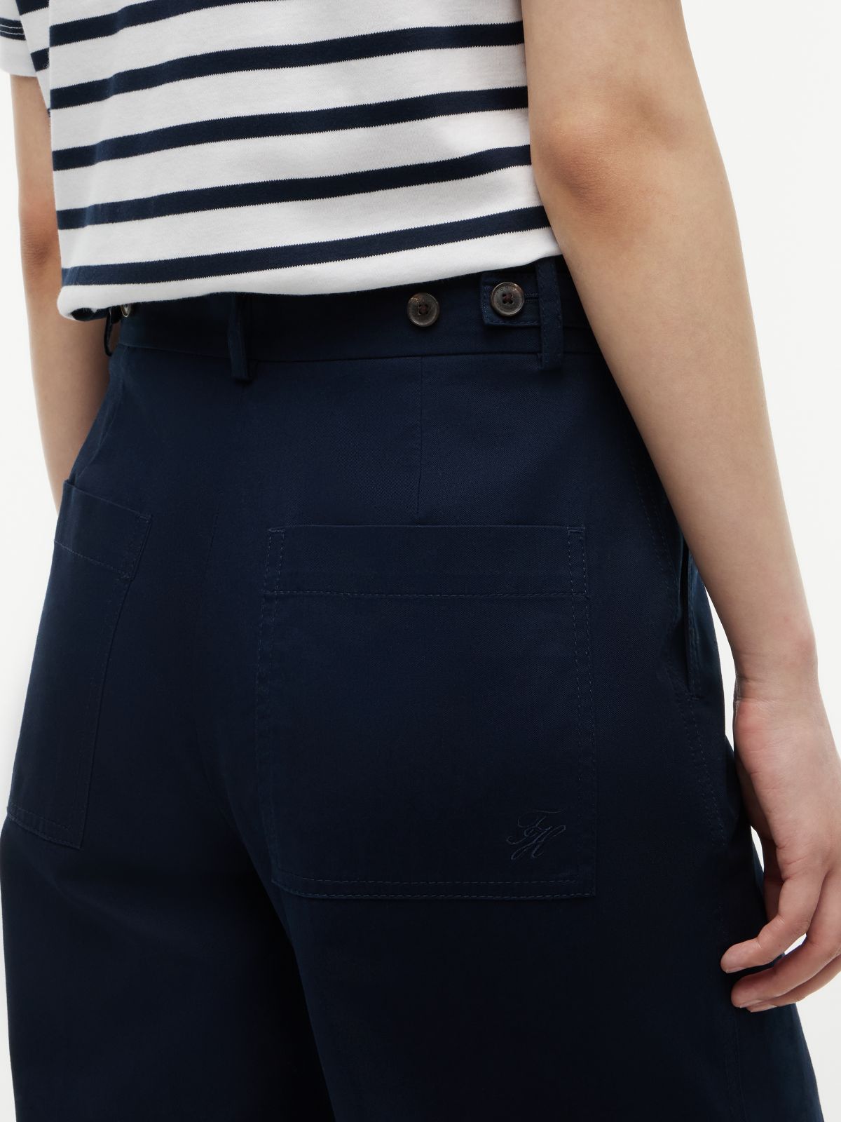 Logo Embroidery Wide Leg Chinos — Blue