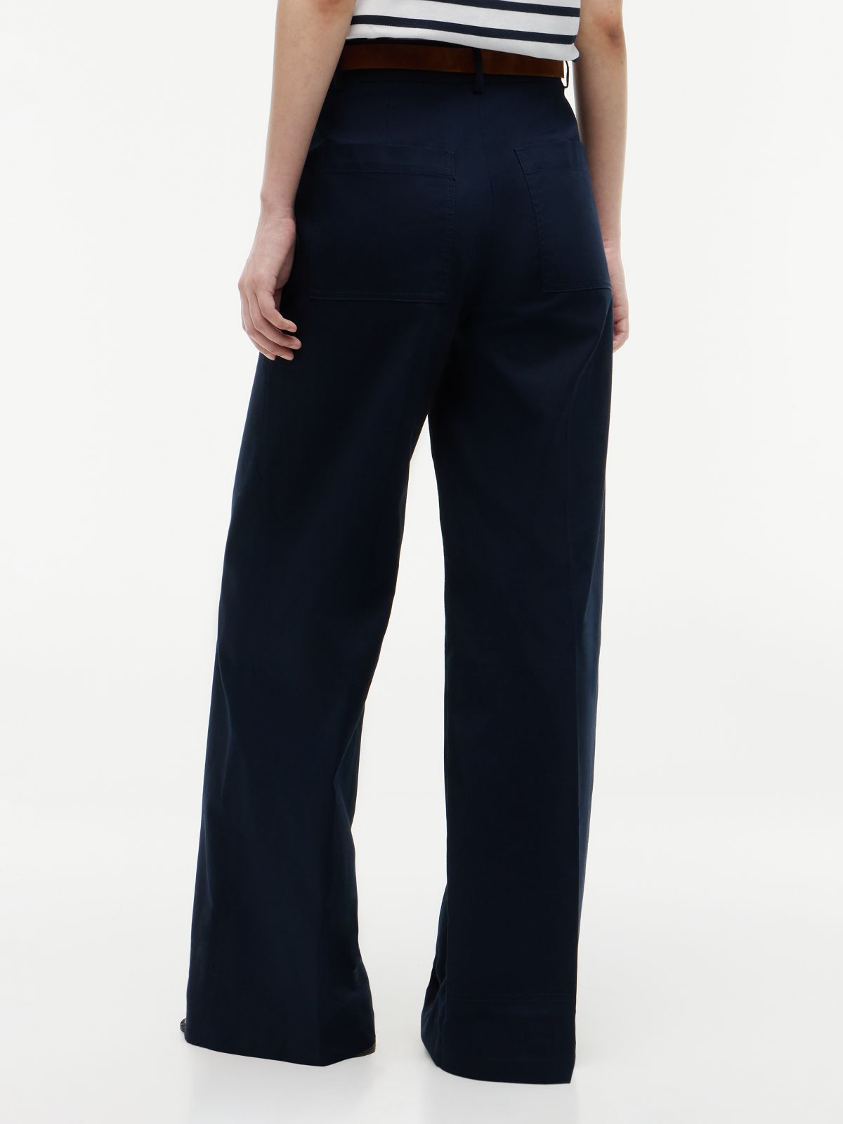 Logo Embroidery Wide Leg Chinos — Blue