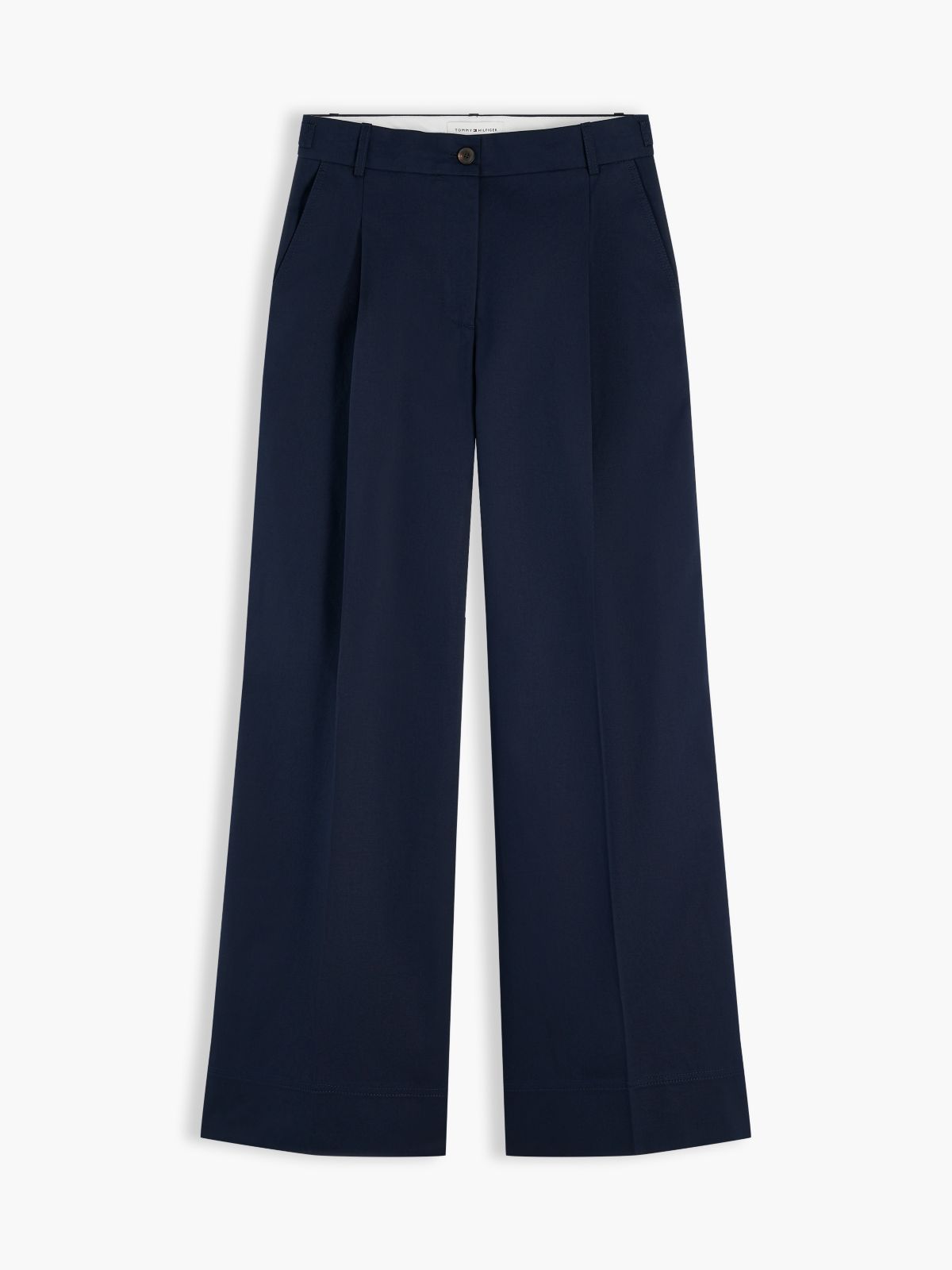 Logo Embroidery Wide Leg Chinos — Blue