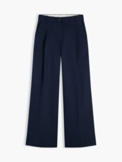 Logo Embroidery Wide Leg Chinos — Blue 5
