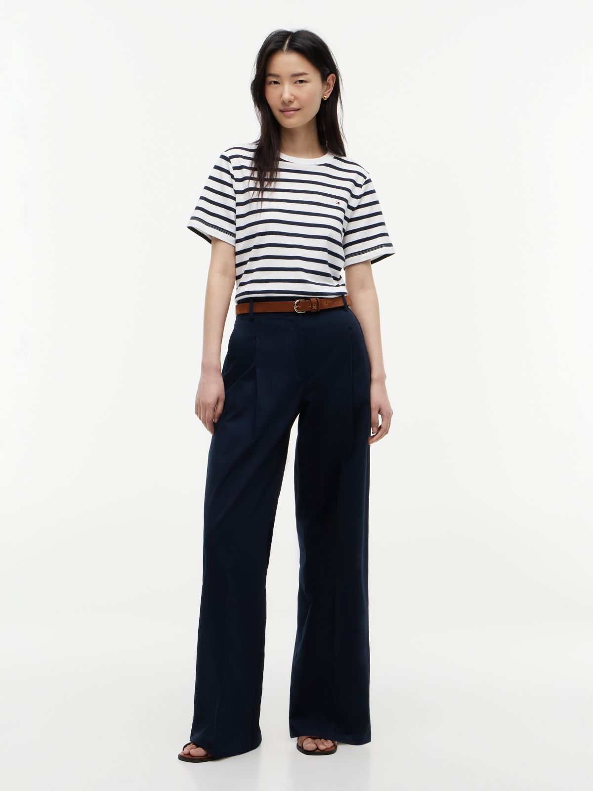 Logo Embroidery Wide Leg Chinos — Blue