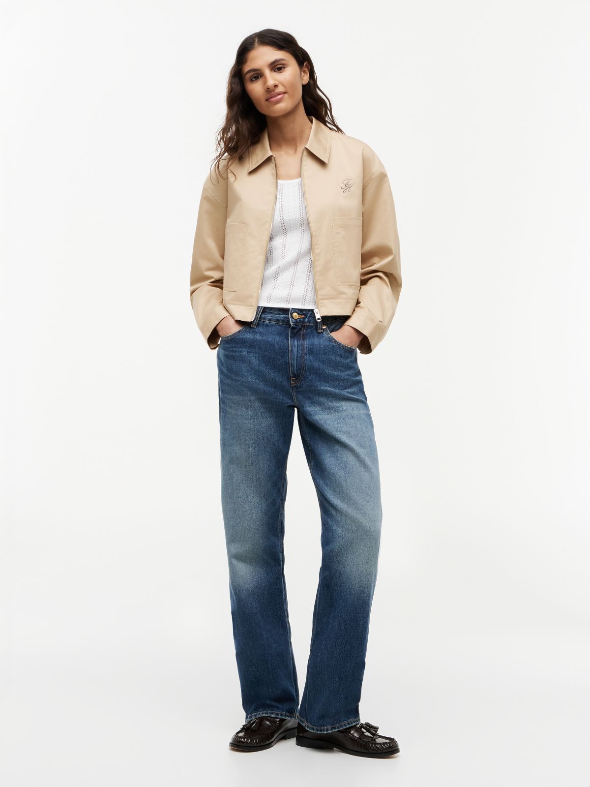 Logo Patch Pocket Twill Short Jacket — Beige