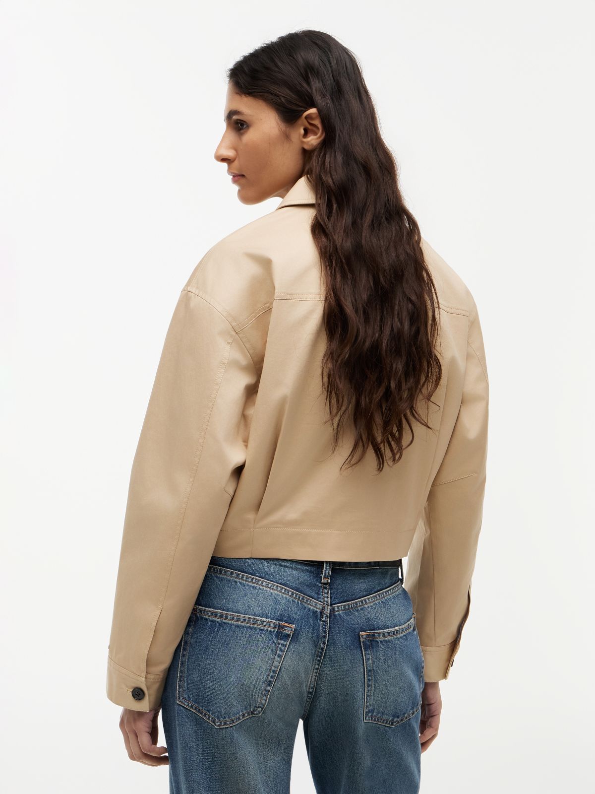 Logo Patch Pocket Twill Short Jacket — Beige