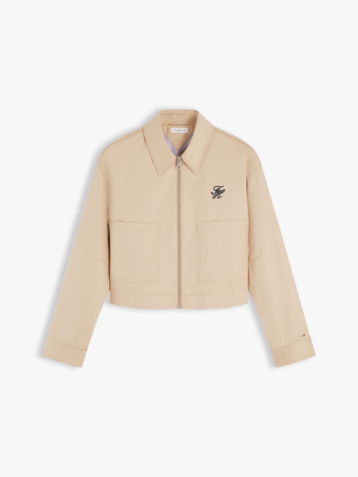 Logo Patch Pocket Twill Short Jacket — Beige