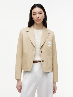 brown regular fit logo appliqué blazer for women tommy hilfiger