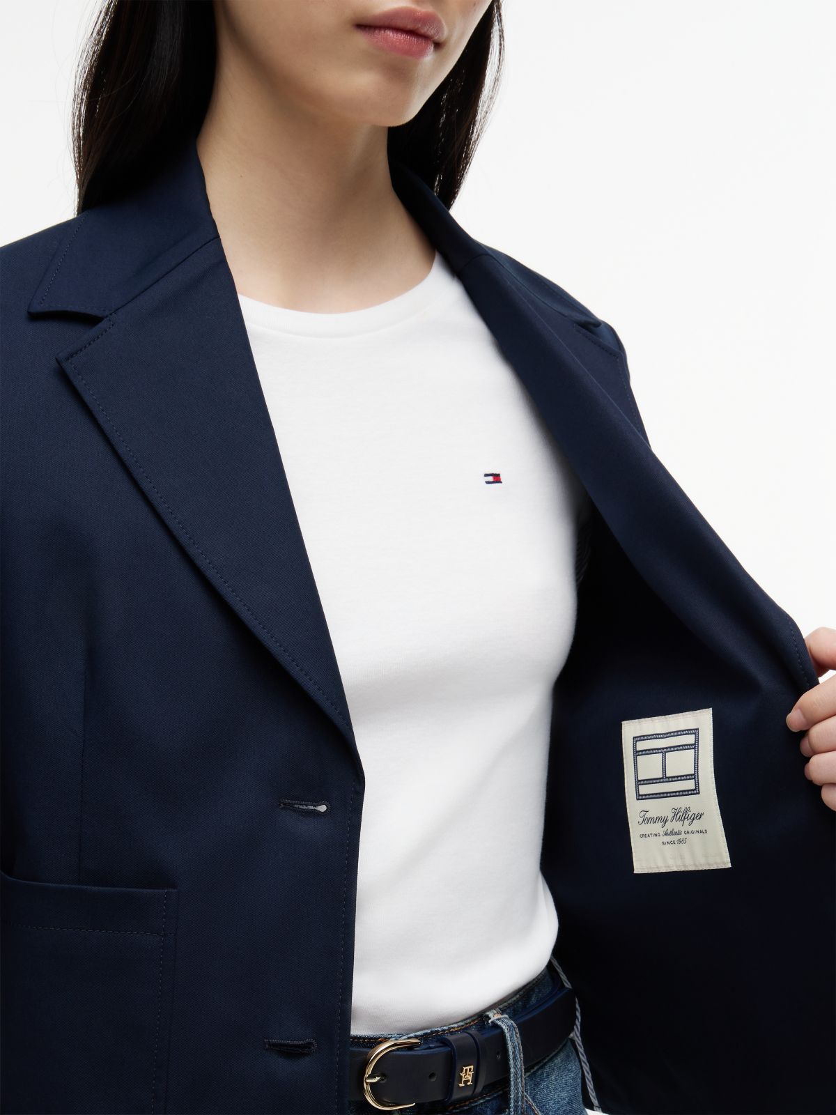 Regular Fit Logo Appliqué Blazer — Blue