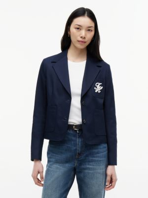 blue regular fit logo appliqué blazer for women tommy hilfiger