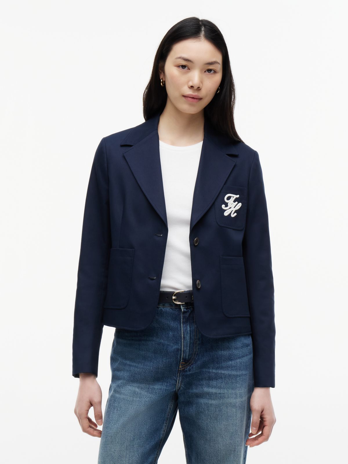 Regular Fit Logo Appliqué Blazer — Blue