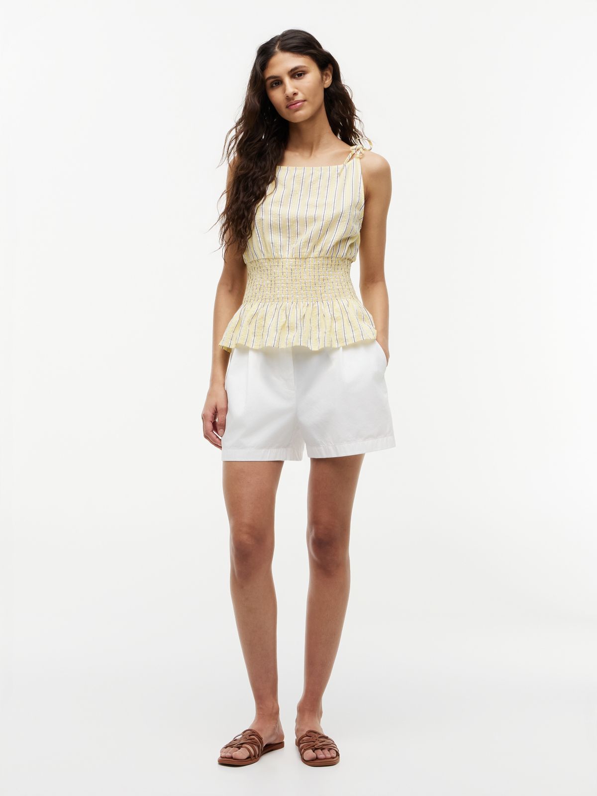 Smock Seersucker Tie Strap Top — Yellow