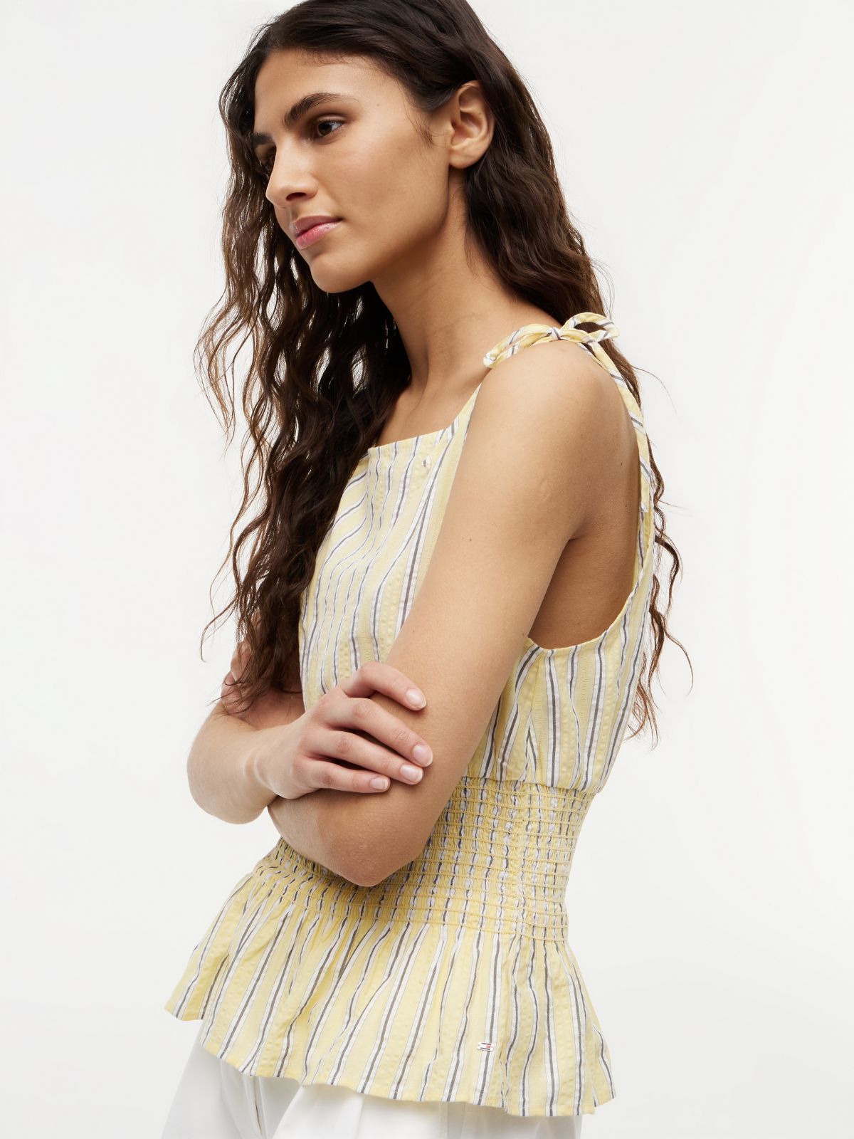 Smock Seersucker Tie Strap Top — Yellow