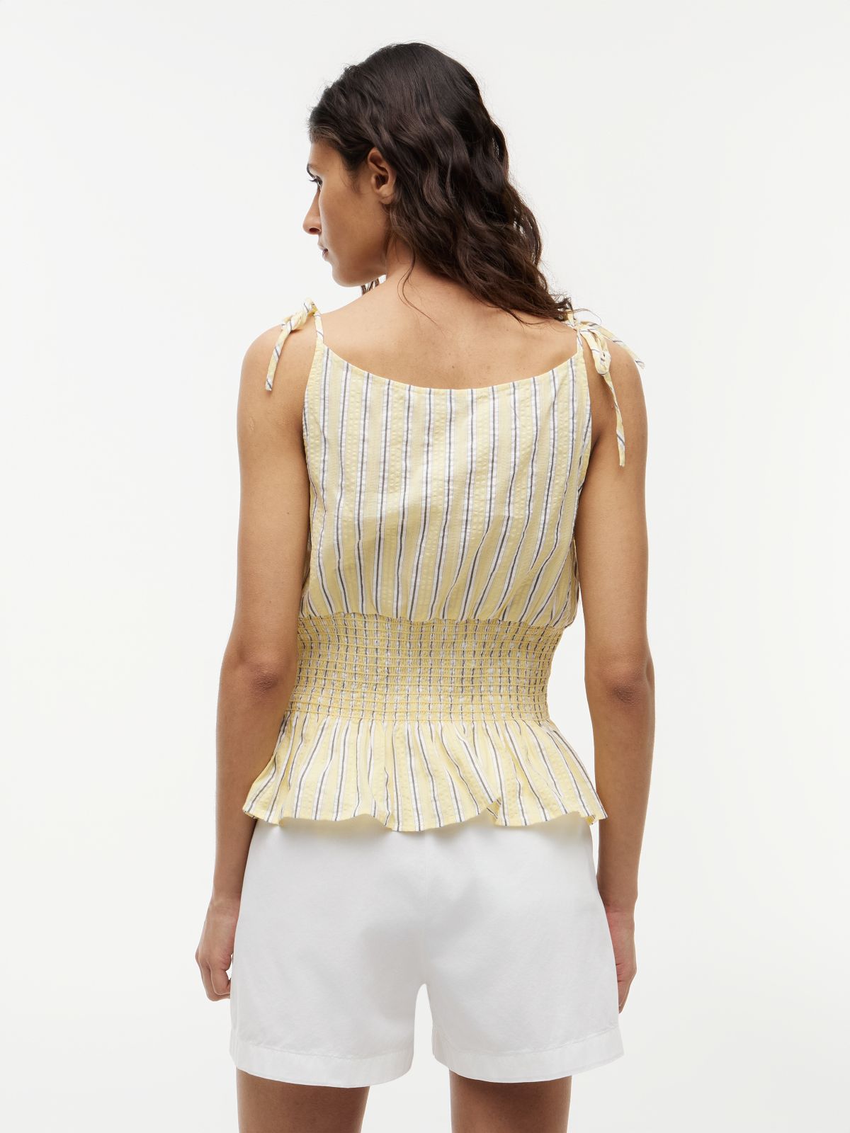 Smock Seersucker Tie Strap Top — Yellow