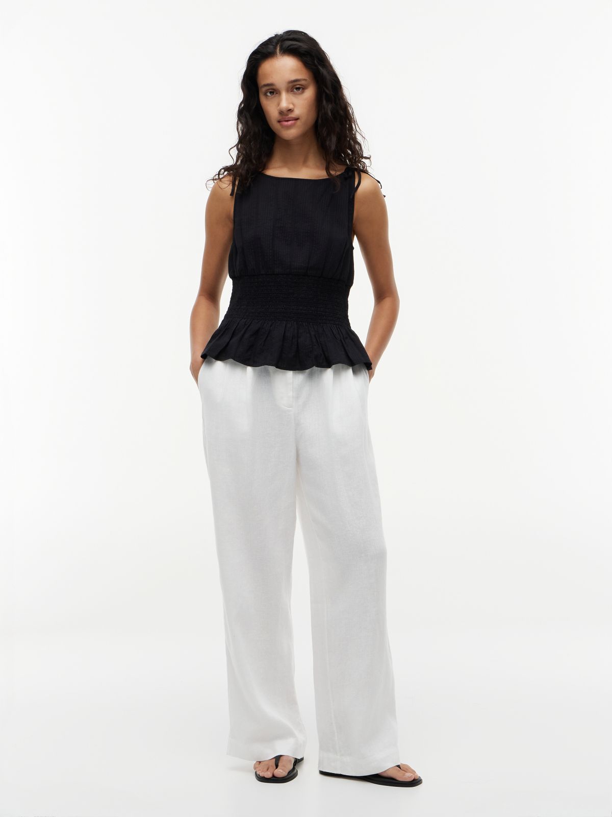 Smock Seersucker Tie Strap Top — Black