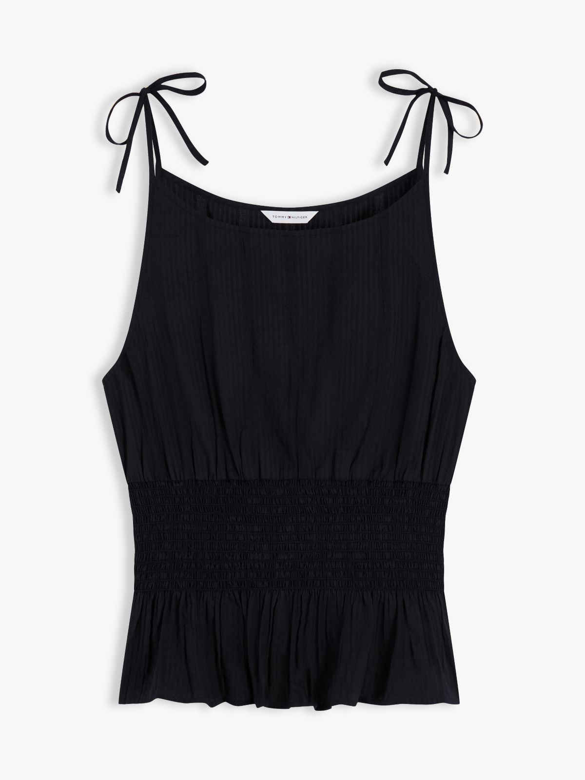 Smock Seersucker Tie Strap Top — Black