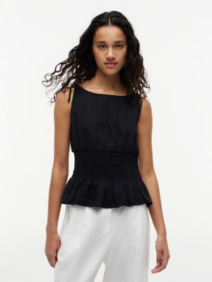 black smock seersucker tie strap top for women tommy hilfiger