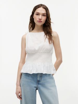 white smock seersucker tie strap top for women tommy hilfiger