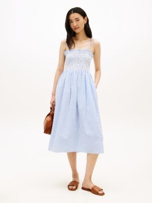 blue seersucker smock relaxed midi dress for women tommy hilfiger