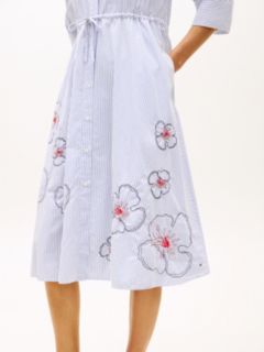 Embroidery Poplin Midi Shirt Dress — Blue 2