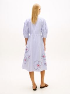 Embroidery Poplin Midi Shirt Dress — Blue 4