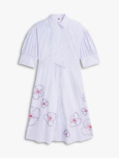Embroidery Poplin Midi Shirt Dress — Blue 5