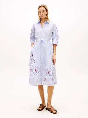 blue embroidery poplin midi shirt dress for women tommy hilfiger