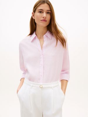 purple pure linen oversized fit shirt for women tommy hilfiger