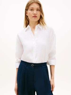 white pure linen oversized fit shirt for women tommy hilfiger